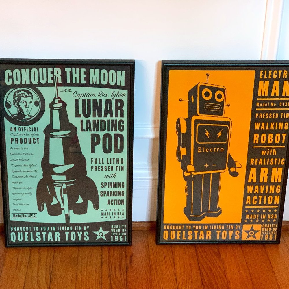 3 John W. Golden's Space Age Posters: Rocket, Robot, & Flying Saucer- SHIPS FREE - Picture 1 of 16